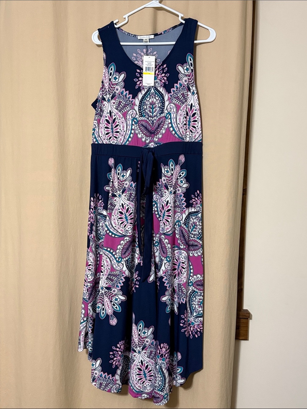 NEW w/ tags - JohnPaulRicharda Navy Paisley Maxi Dress with Pink Accents